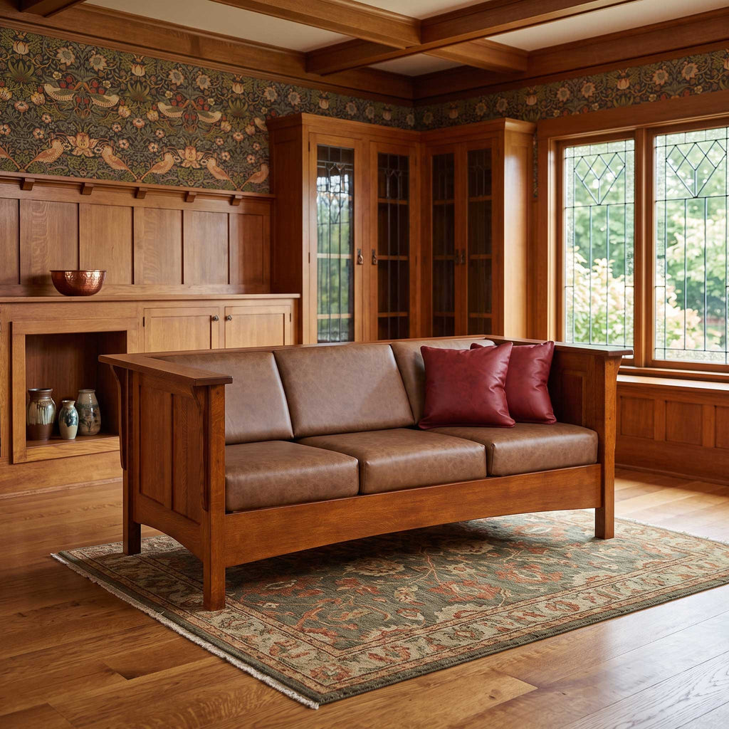 Amish Craftsman Wood Panel Club Sofa