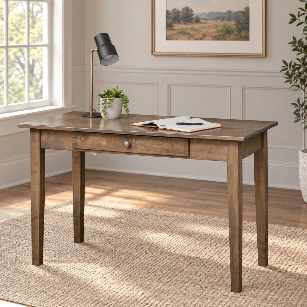 Amish Craftsman Shaker Writing Desk shown in the home office of a transitional home