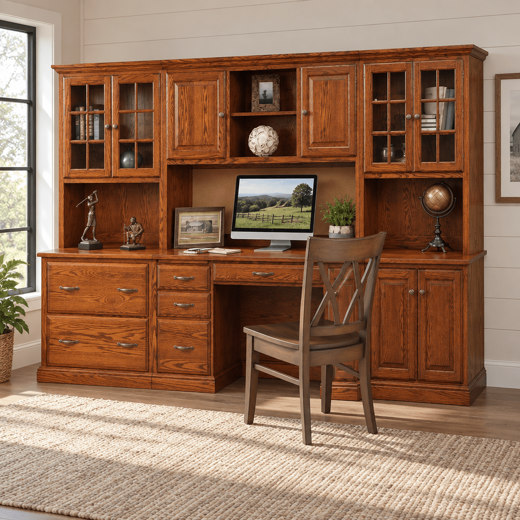 Amish Danville Traditional Solid Wood Bookcase Hutch with Glass Doors
