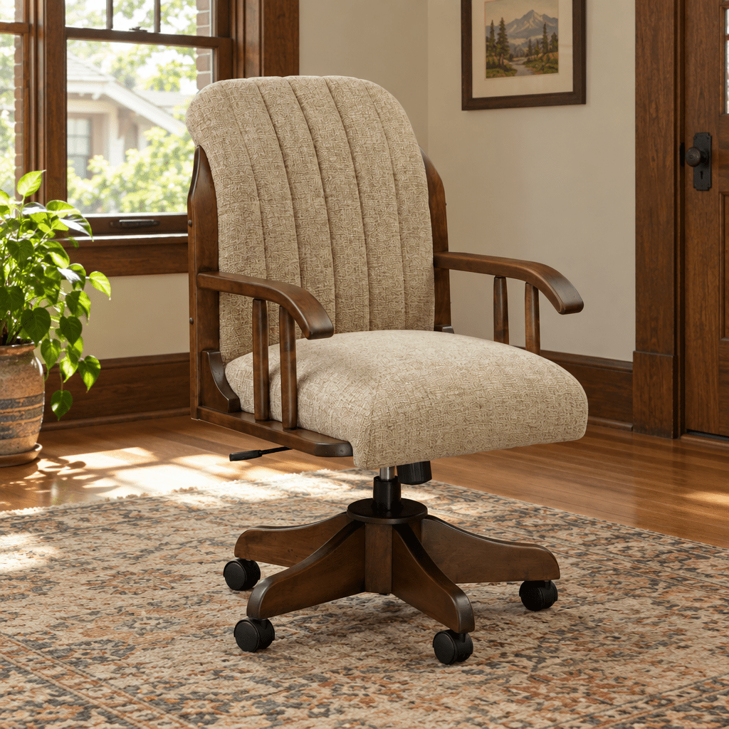 Amish Delray Wood Desk Chair shown in the home office of a craftsman bungalow home