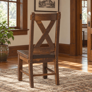 Amish Denver Rustic Dining Chair shown in the dining room of a craftsman bungalow home