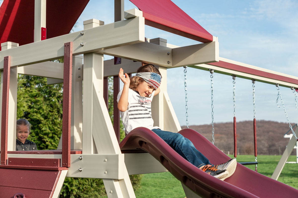 Elkhorn Vinyl Playset & Swing Set Kit – real-world photo (configuration and colors may differ from the layouts offered)
