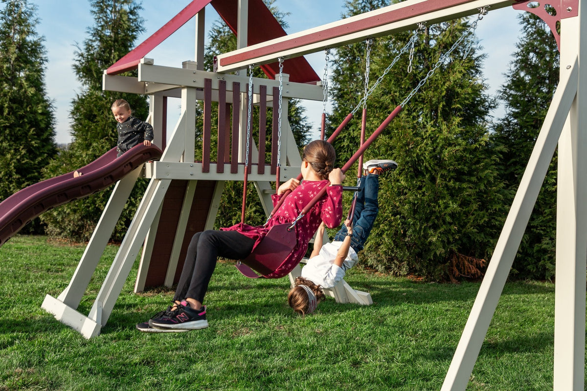 Elkhorn Vinyl Playset & Swing Set Kit – real-world photo (configuration and colors may differ from the layouts offered)