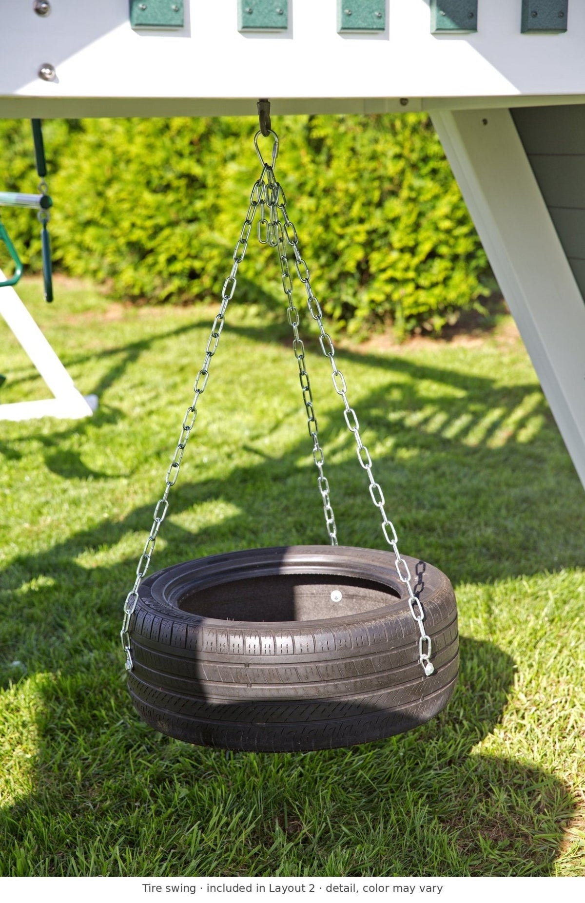 Tire swing detail – included in Layout 2 of the Elkhorn Vinyl Playset & Swing Set Kit