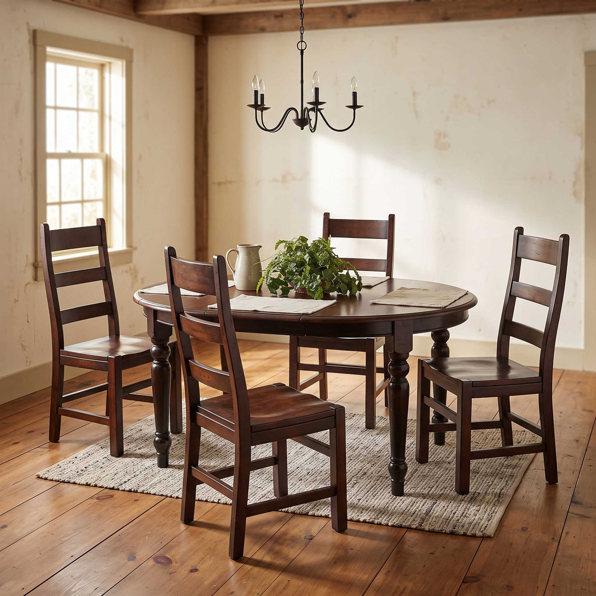 Amish Round Leg Dining Table with 2 - 20" Extension Leaves