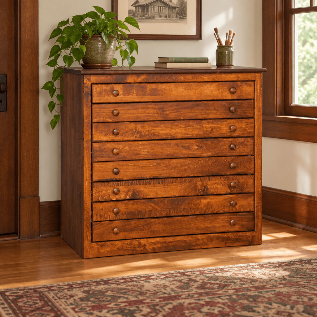 Amish Flat File Cabinet shown in the home office of a craftsman bungalow home