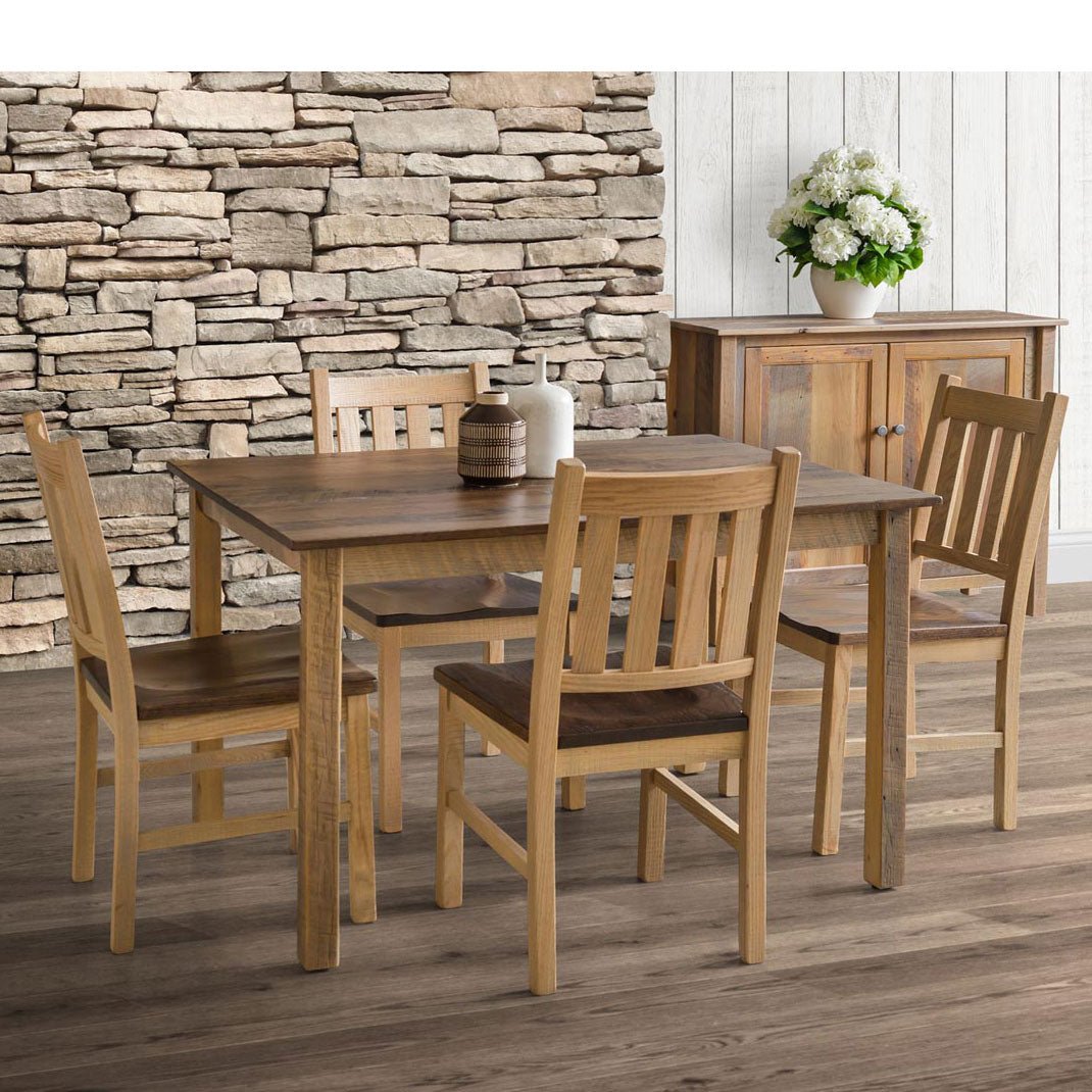 Amish Francisco Rustic Leg Dining Table shown with four dining chairs (chairs sold separately)