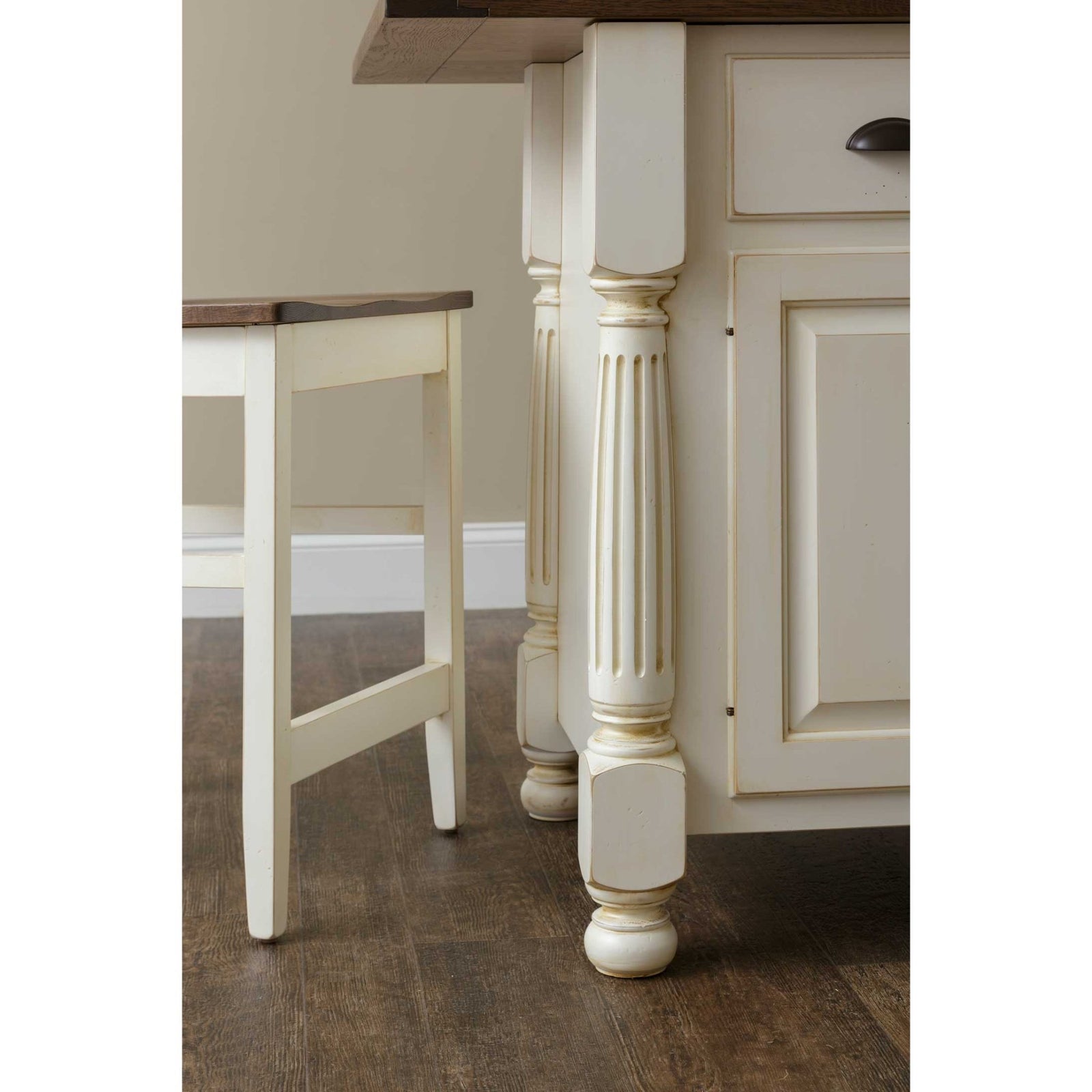 Amish French Country Small Kitchen Island with 2 Bar Chairs - snyders.furniture