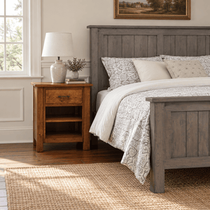 Amish Heirloom Mission 1-Drawer Nightstand shown in the bedroom of a traditional colonial home