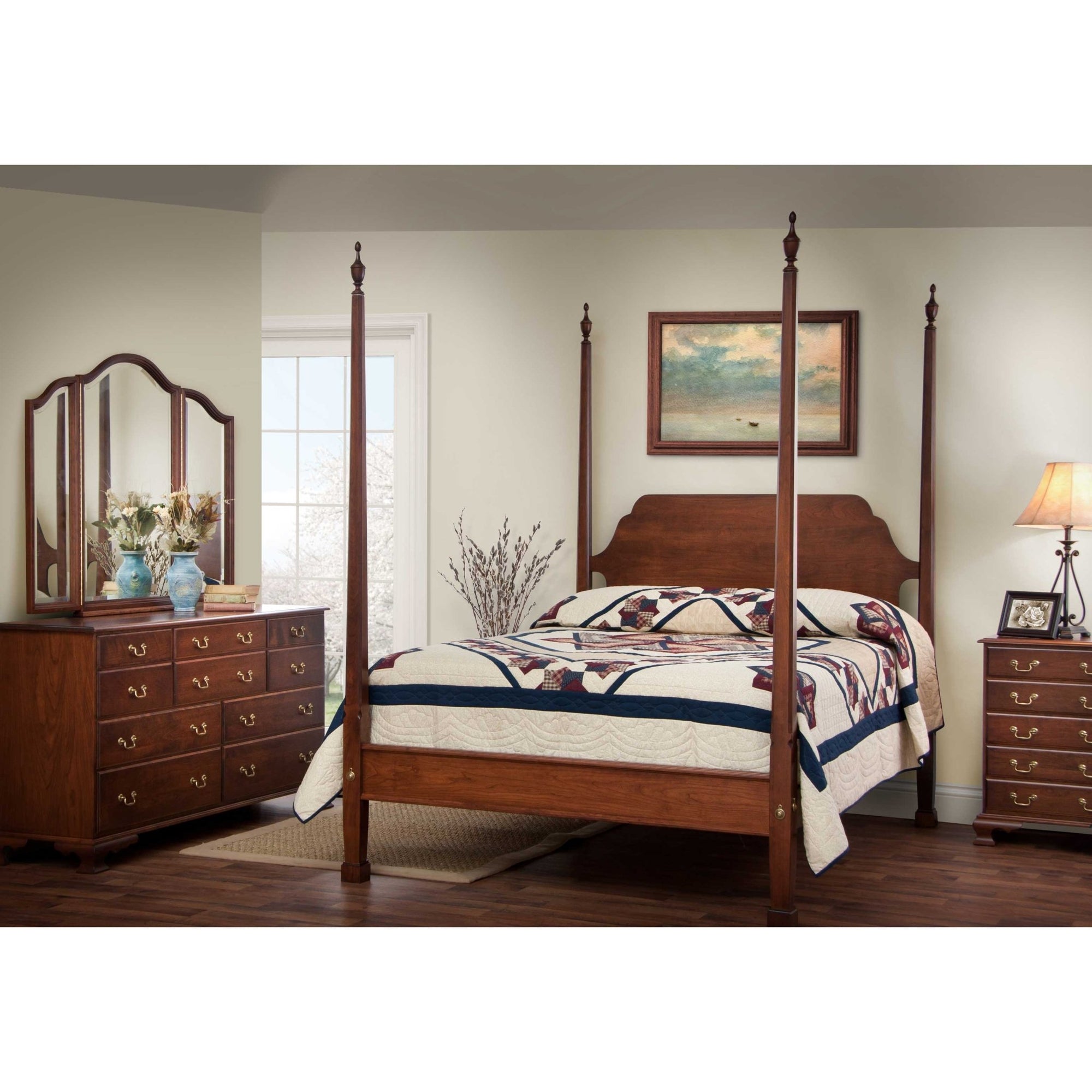 Amish Jamestown 4pc Colonial Pencil Post Bedroom Set - snyders.furniture