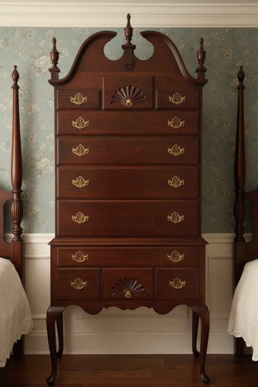 Amish Jamestown Colonial Chippendale Style Bonnet Top HighBoy Chest