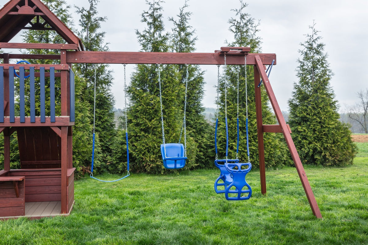 Jefferson Wooden Swing Set & Playset Kit – real-world photo (configuration and colors may differ from the layouts offered)
