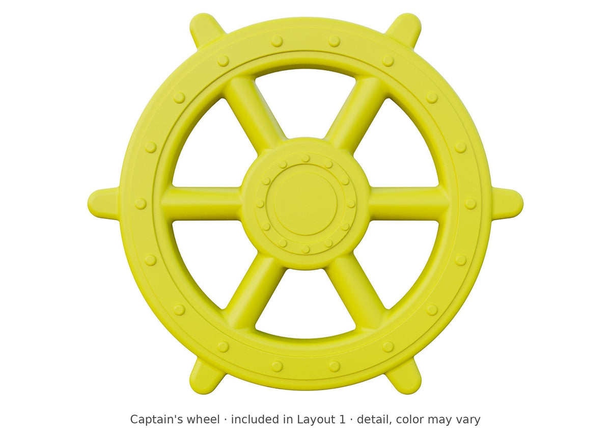 Captain's wheel detail – included in Layout 1 of the Jefferson Wooden Swing Set & Playset Kit
