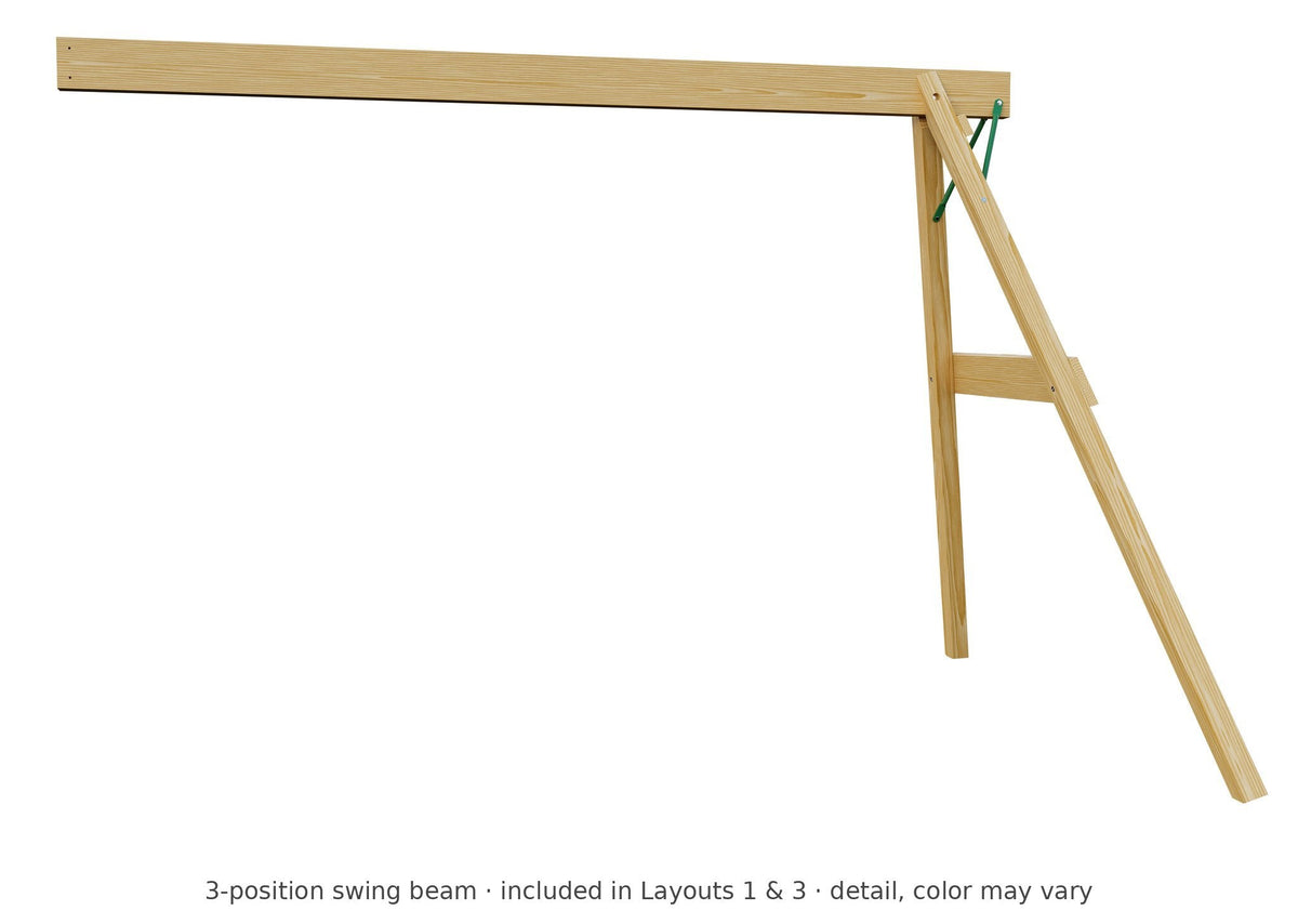 3-position swing beam detail – included in Layouts 1 & 3 of the Jefferson Wooden Swing Set & Playset Kit