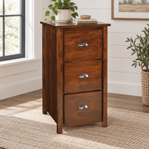 Amish Lewisburg Shaker Solid Wood 3-Drawer File Cabinet shown in the home office of a modern farmhouse home