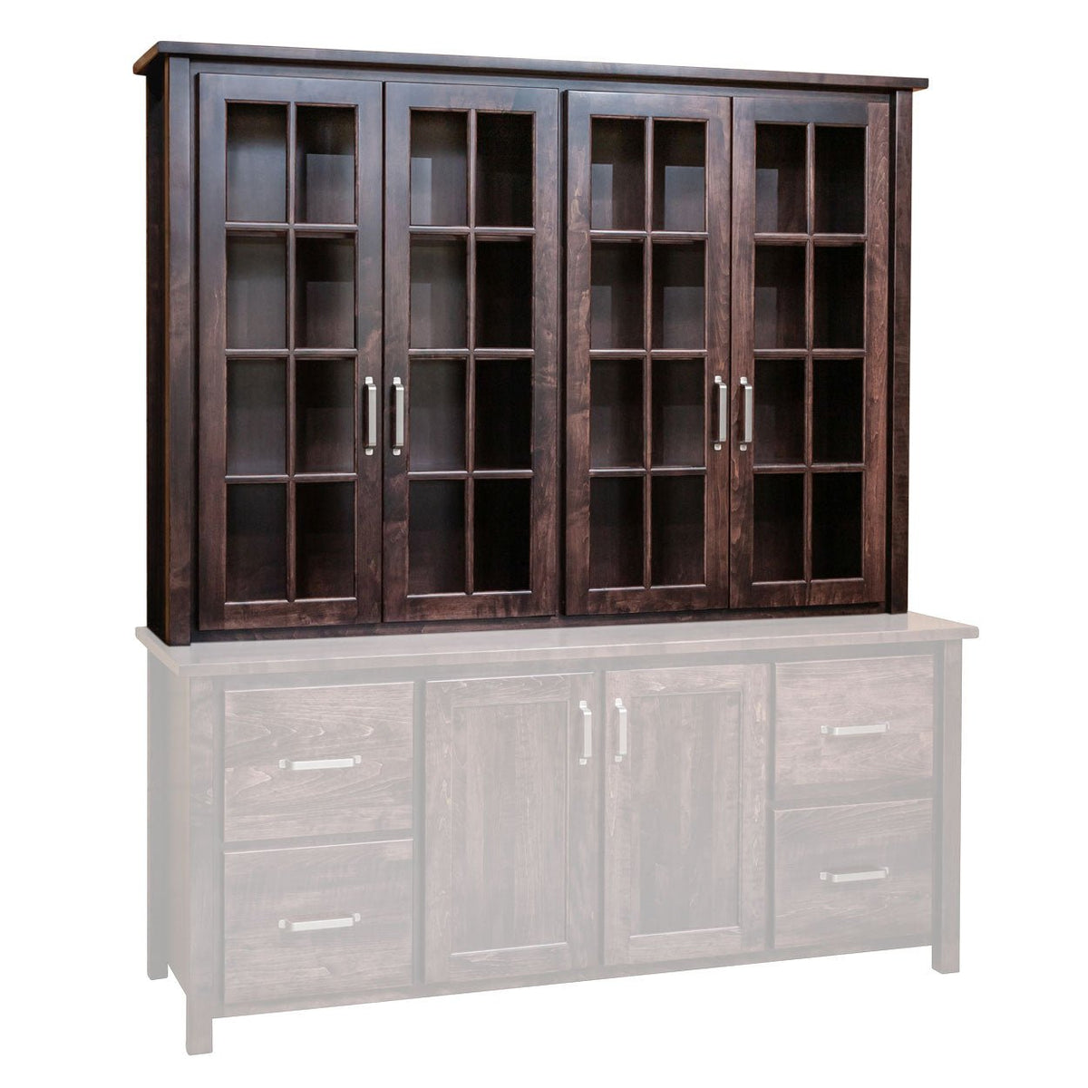 Amish Eshton Credenza Hutch Top con puertas de vidrio