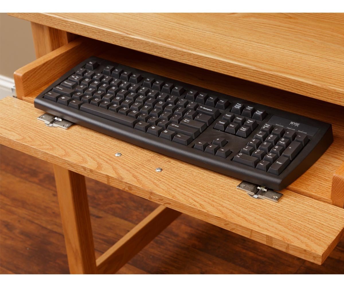 Amish Lewisburg Shaker Solid Wood L Table Desk - pull-out keyboard tray detail