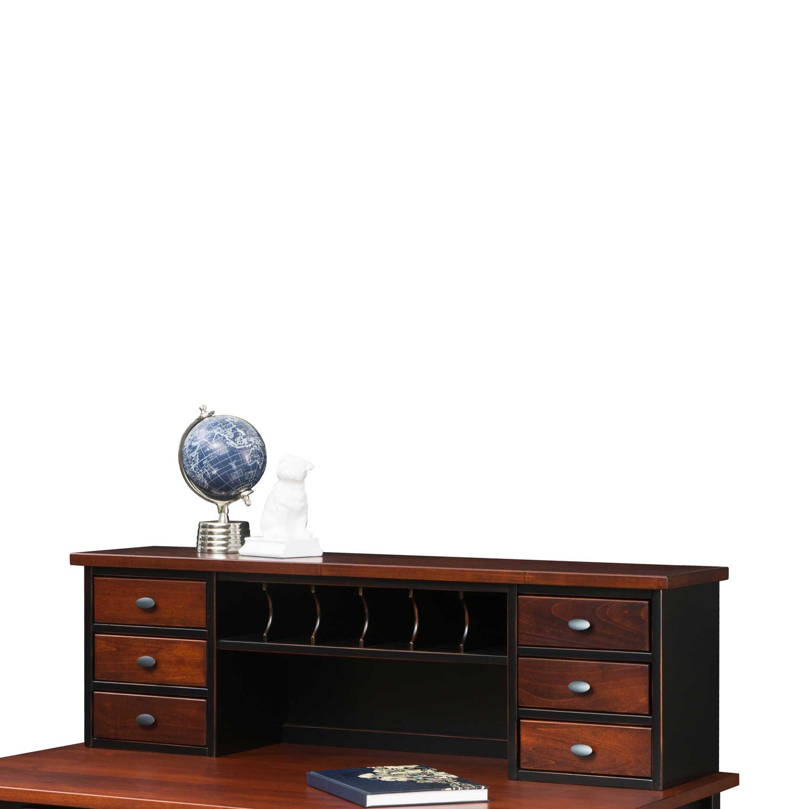 Amish Lewisburg Shaker Solid Wood Leg Table Desk with 6-Drawer Hutch