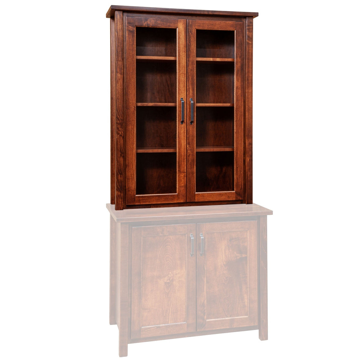 Amish Lewisburg Shaker Solid Wood Printer Cabinet with Bookcase Hutch - matching hutch top (Glass Doors)