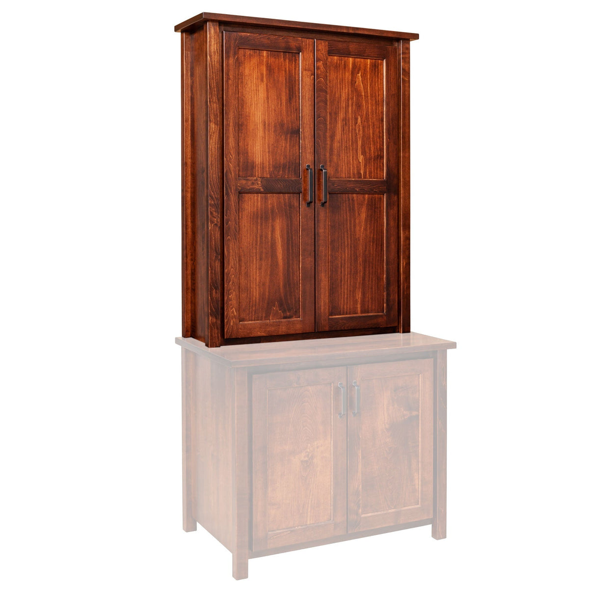 Amish Lewisburg Shaker Solid Wood Printer Cabinet with Bookcase Hutch - matching hutch top (Wood Doors)