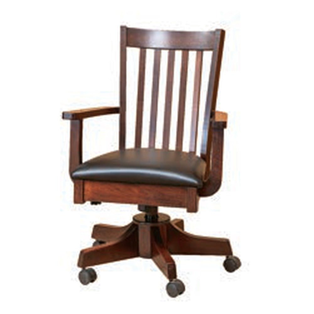 Amish Lewisburg Shaker Solid Wood Slat Back Swivel Desk Chair