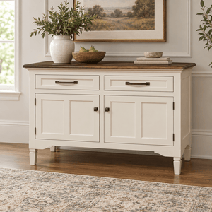 Amish Lexington 2-Drawer Dining Room Storage Buffet shown in the dining room of a transitional home