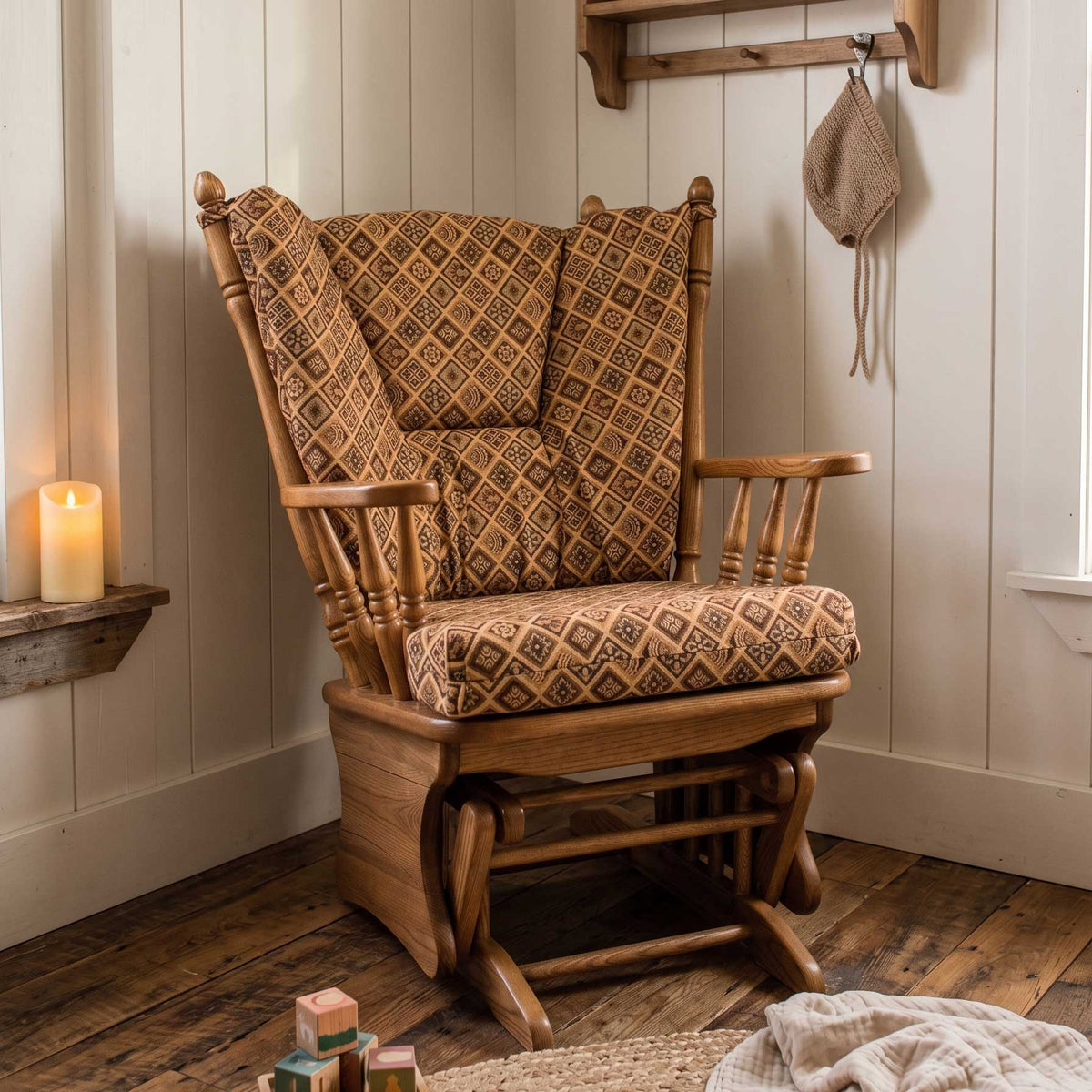 Amish Low Wing Back Cushion Glider Rocker