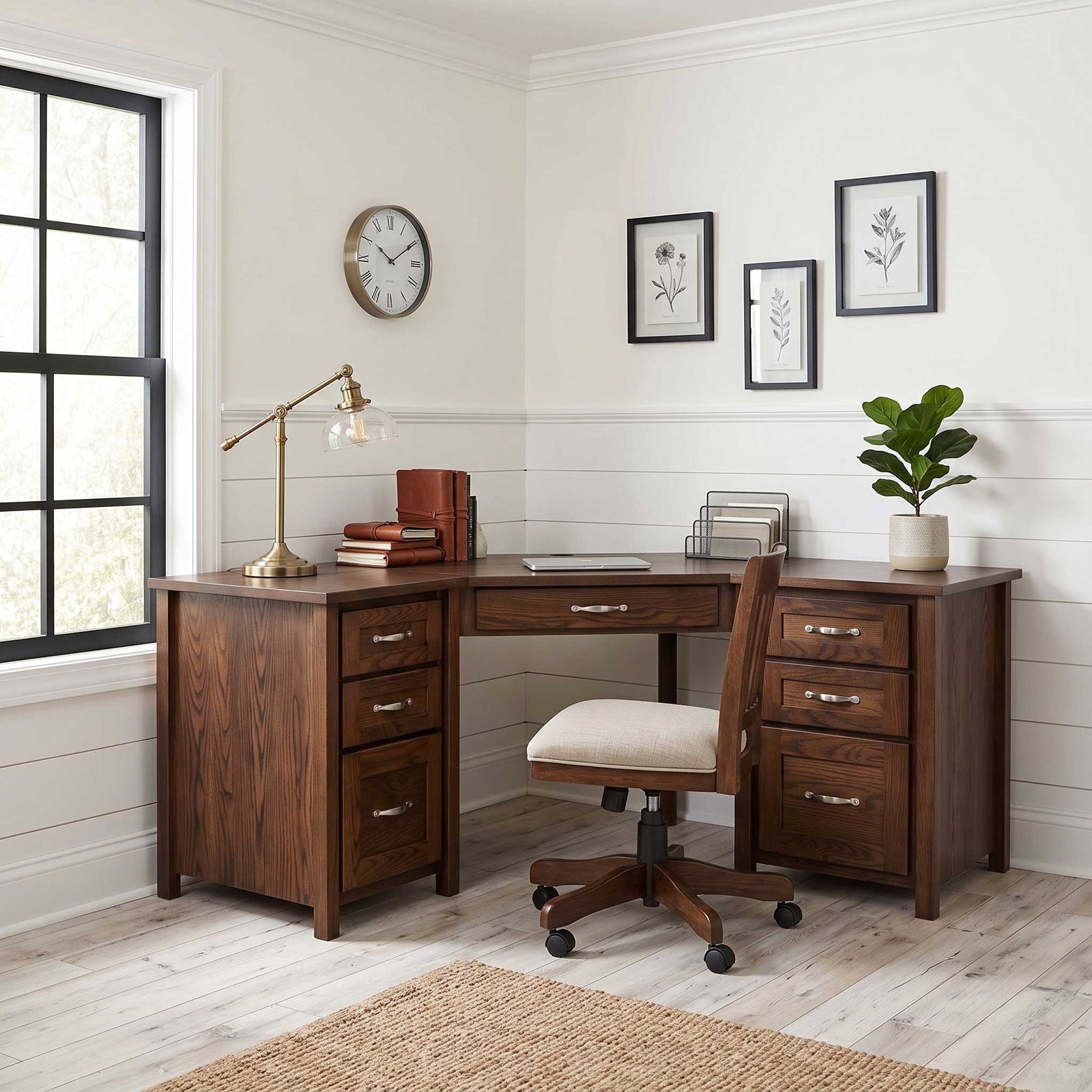 Amish Madisonburg Transitional Solid Wood Corner L Desk with Hutch