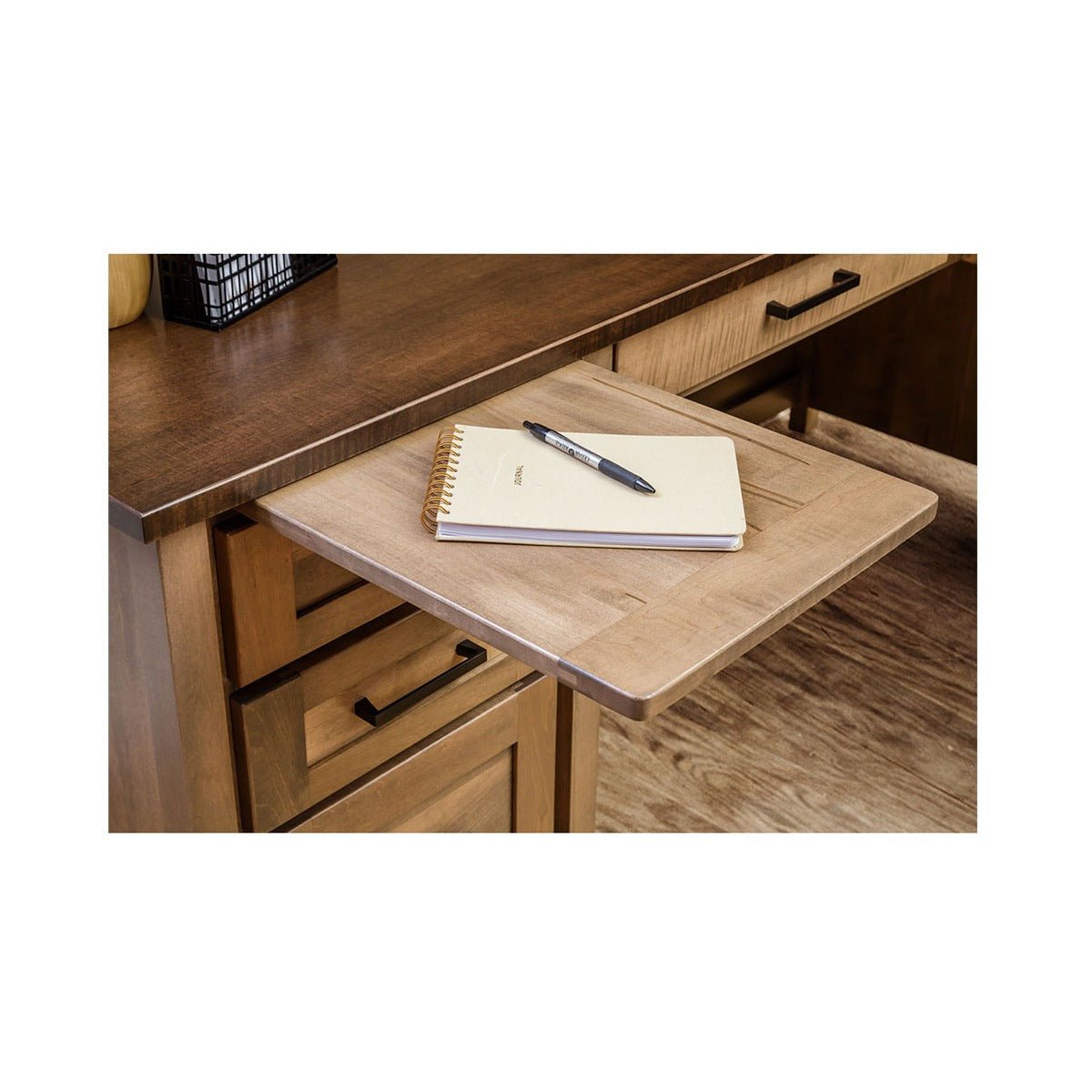Amish Madisonburg Transitional Solid Wood L-Shaped Desk - writing tray