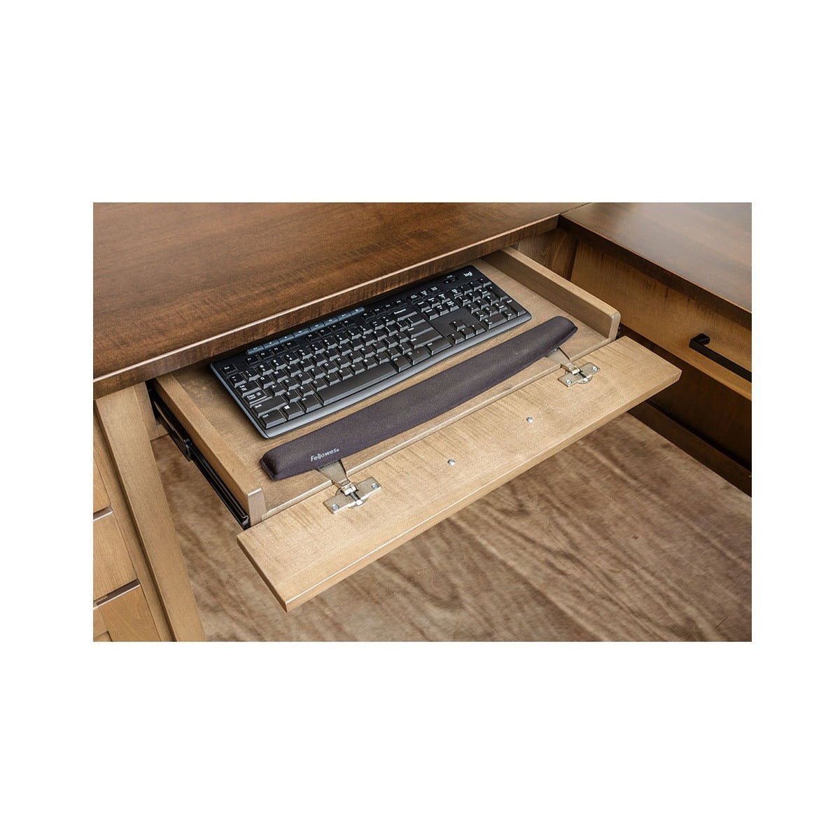 Amish Madisonburg Transitional Solid Wood L-Shaped Desk - keyboard tray