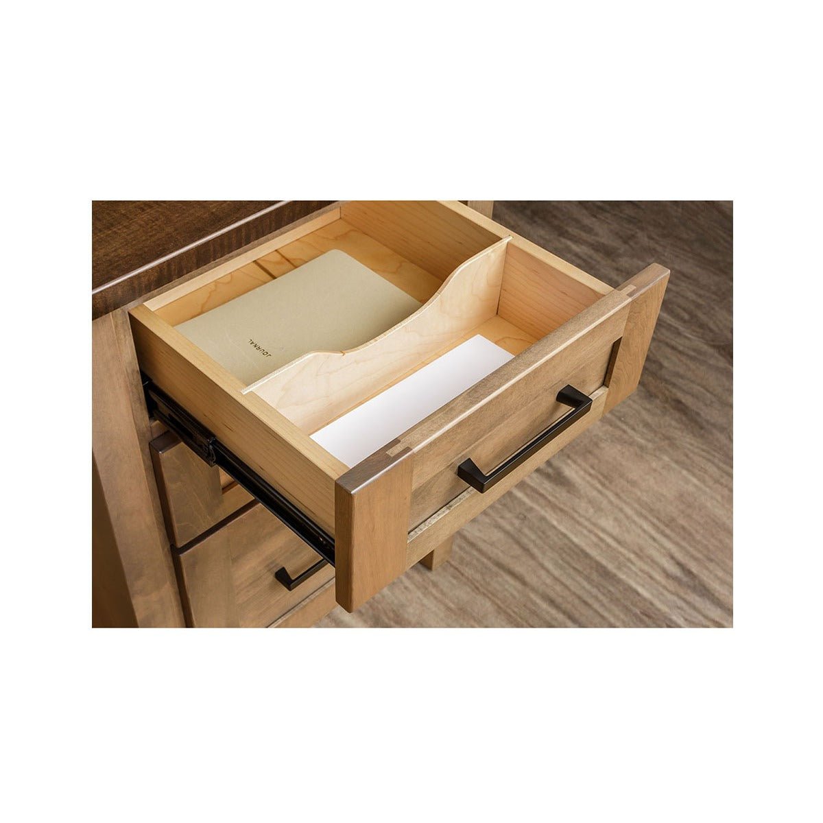 Amish Madisonburg Transitional Solid Wood L-Shaped Desk - divided drawer