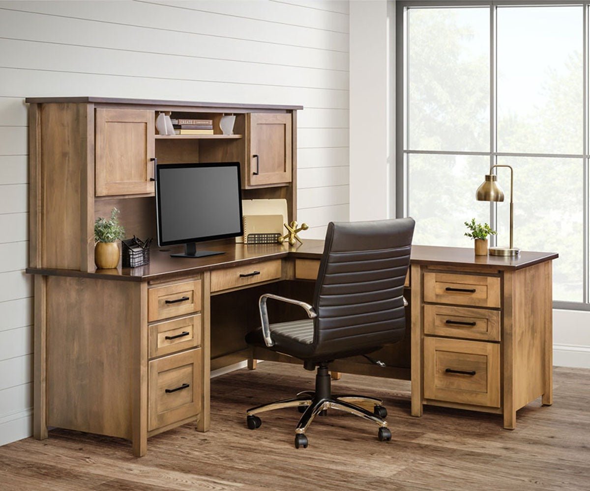 Amish Madisonburg Transitional Solid Wood L-Shaped Desk with Hutch - room setting