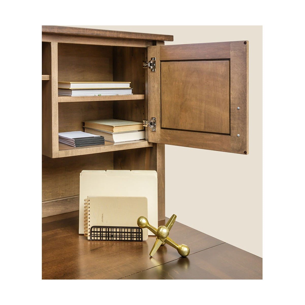 Amish Madisonburg Transitional Solid Wood L-Shaped Desk with Hutch - hutch door and shelf detail