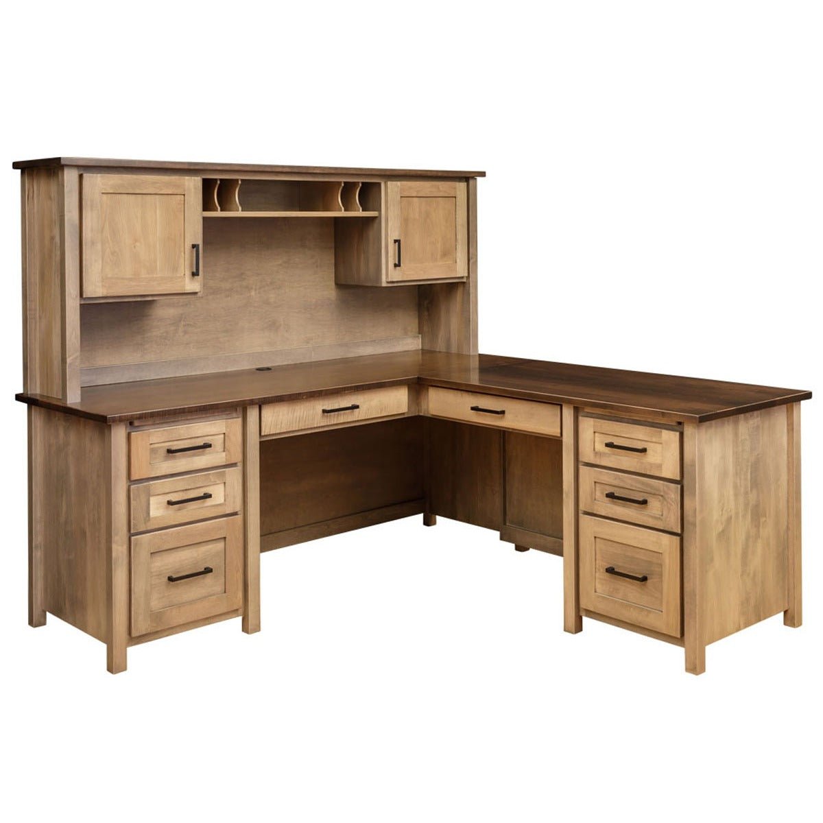 Amish Madisonburg Transitional Solid Wood L-Shaped Desk with Hutch