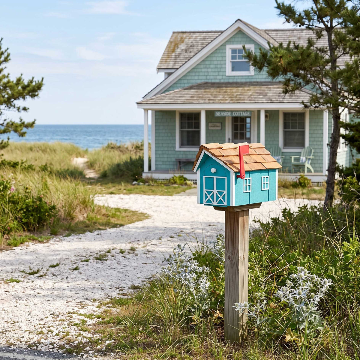 Amish Cedar roof wood mailbox