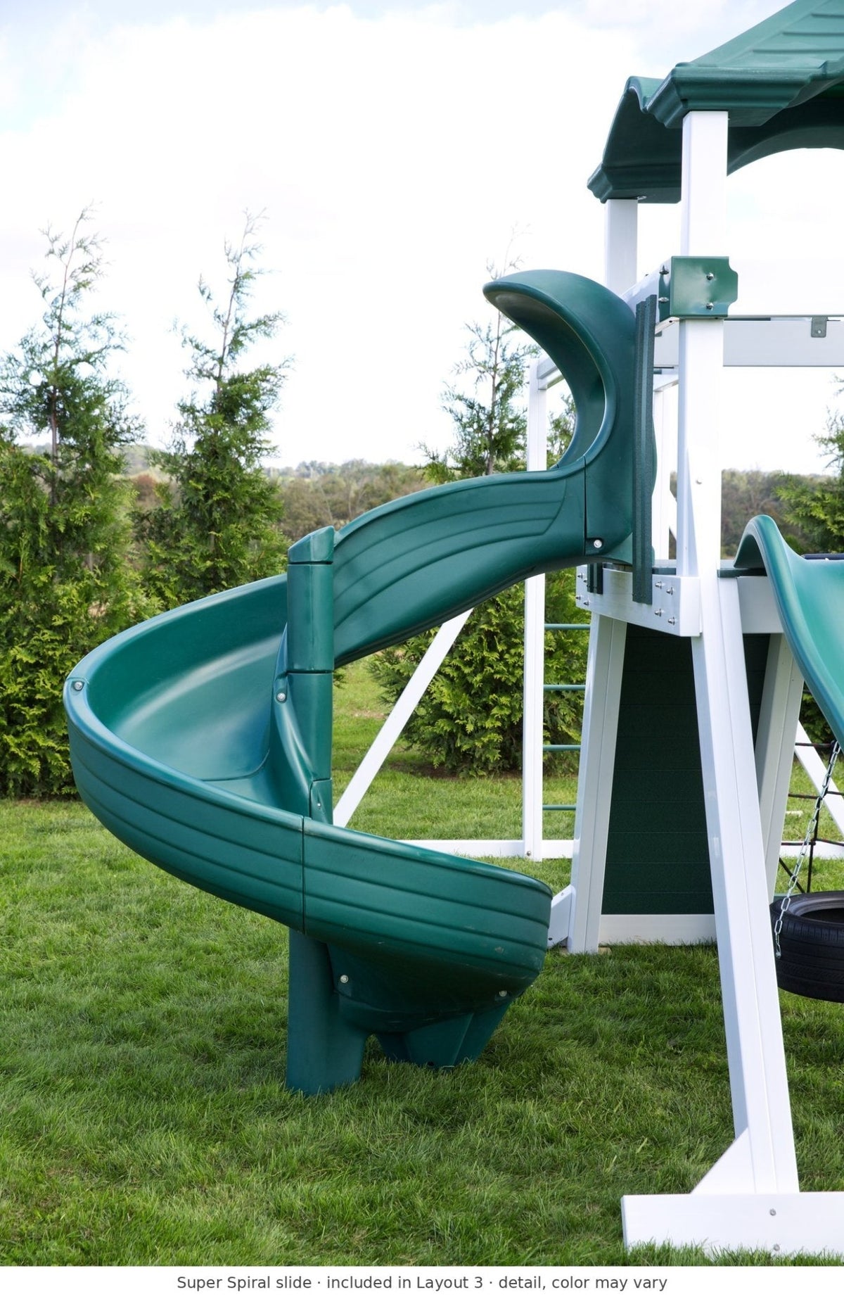 Super Spiral slide detail – included in Layout 3 of the Matterhorn Vinyl Playset & Swing Set Kit