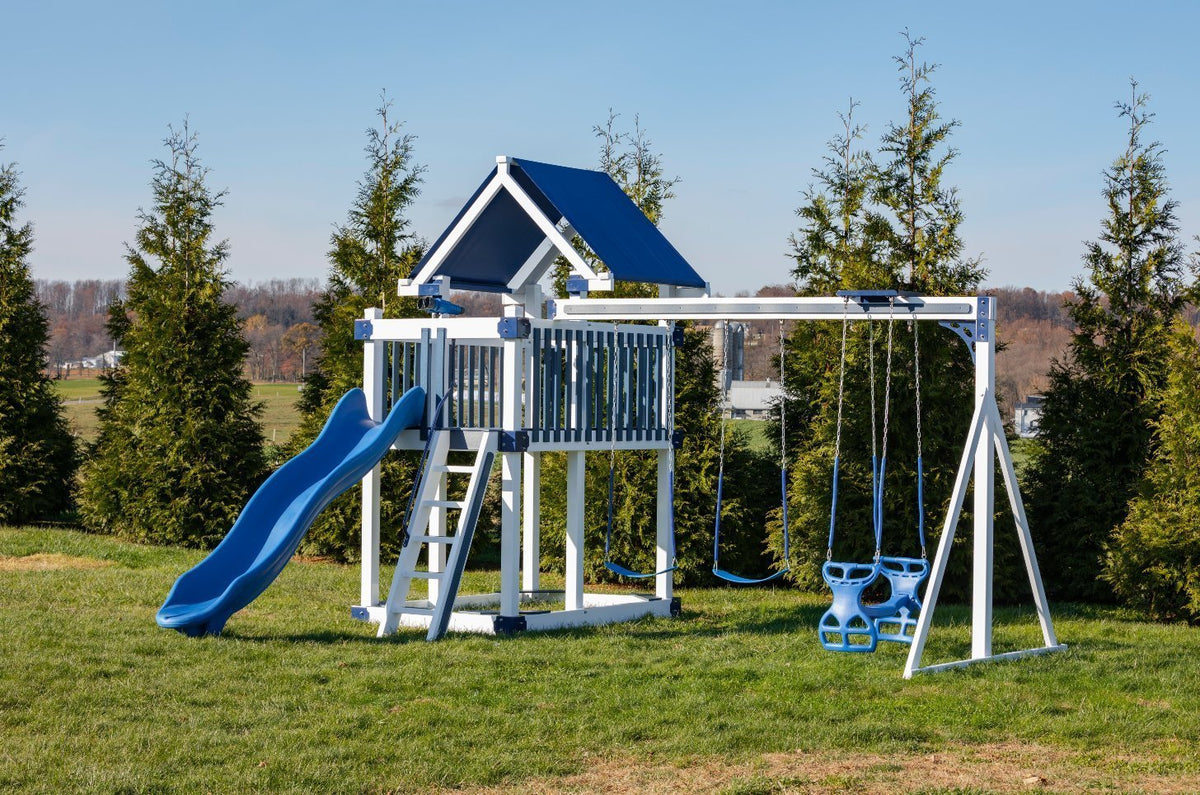 Matterhorn Vinyl Playset & Swing Set Kit – real-world photo (configuration and colors may differ from the layouts offered)