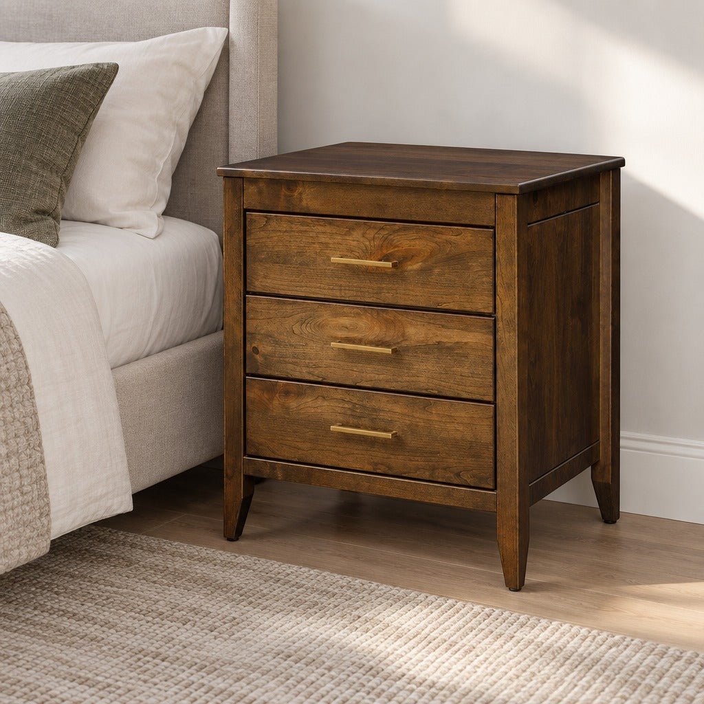 Amish Middlebury Modern Solid Wood 3-Drawer Nightstand with Locking Slide-Out Top