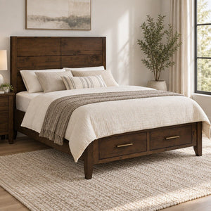 Amish Middlebury Modern Solid Wood Storage Bed with 2 Drawers