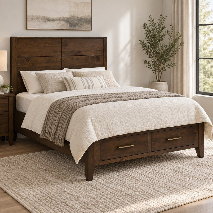 Amish Middlebury Modern Solid Wood Storage Bed with 2 Drawers