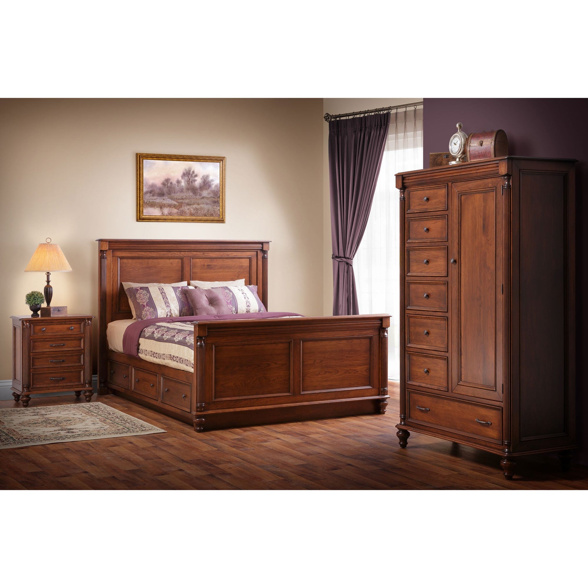 Amish Milano 3pc Queen Storage Wood Armoire Bedroom Set - snyders.furniture
