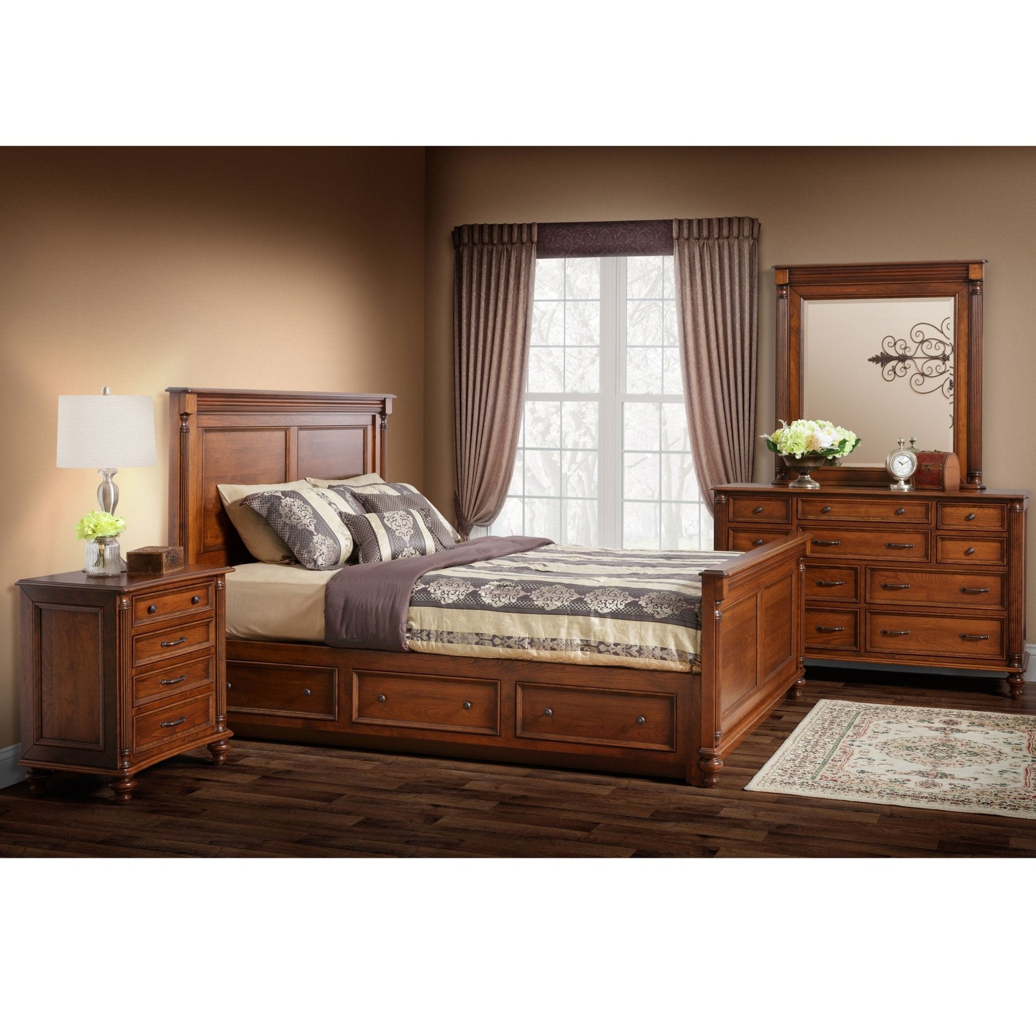 Amish Milano 3pc Queen Storage Wood Bedroom Set Amish Milano 3pc Queen Storage Wood Bedroom Set