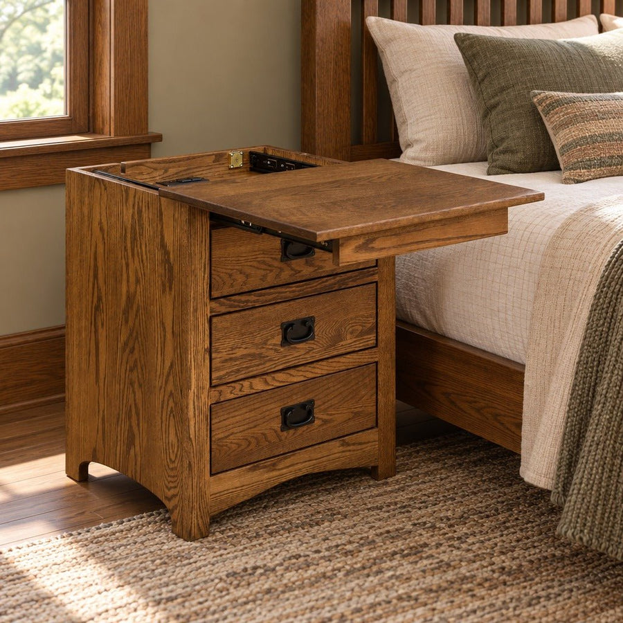 Amish Millersburg Mission Style Solid Wood 3-Drawer Nightstand with Locking Slide-Out Top