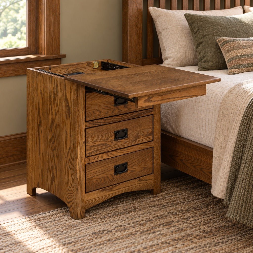 Amish Millersburg Mission Style Solid Wood 3-Drawer Nightstand with Locking Slide-Out Top