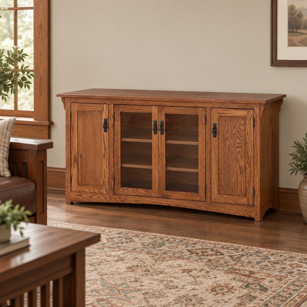 Amish Millersburg Mission Style Solid Wood 62" TV Stand with Adjustable Shelves