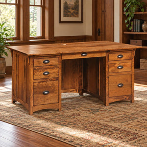 Amish Millersburg Mission Style Solid Wood 66" Executive Desk with File Drawers