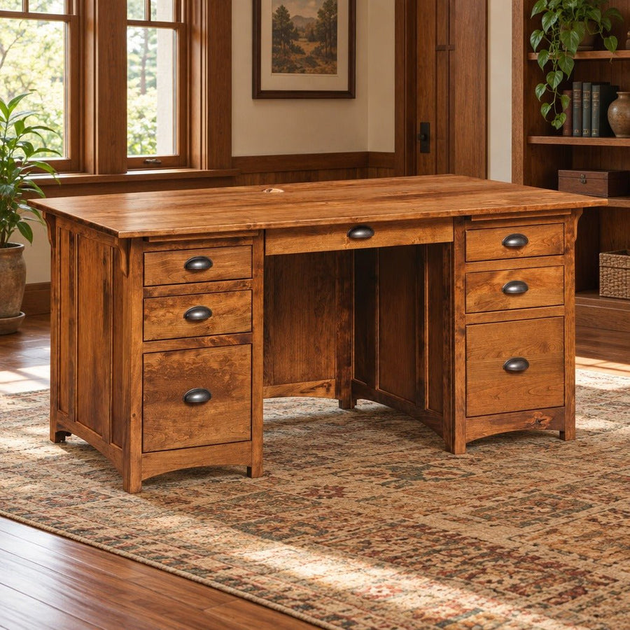 Amish Millersburg Mission Style Solid Wood 66" Executive Desk with File Drawers