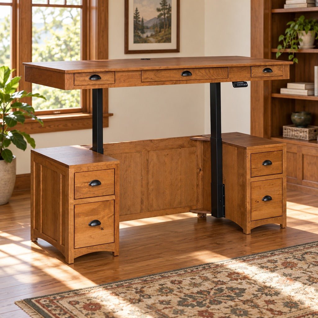 Amish Millersburg Mission Style Solid Wood 75" Electric Standing Executive Desk