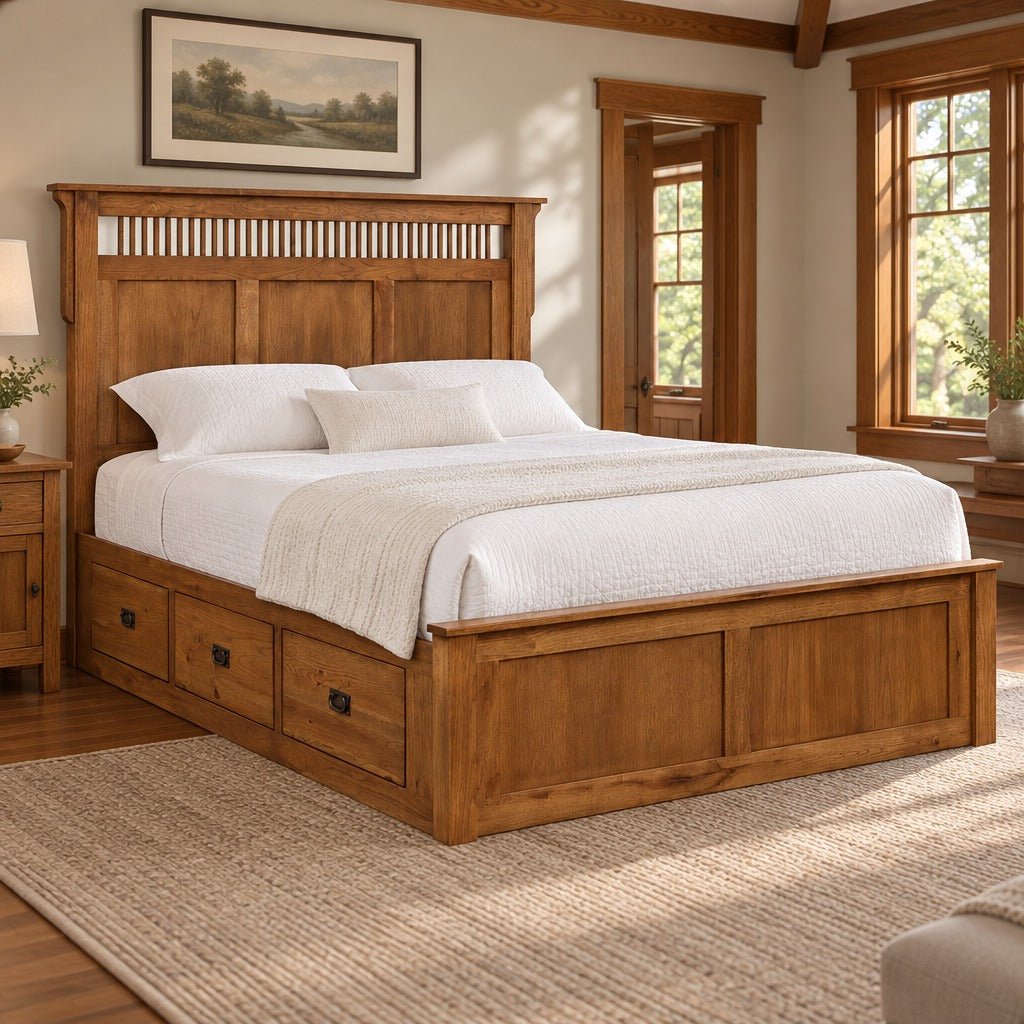 Amish Millersburg Mission Style Solid Wood Platform Bed with 6 Drawers