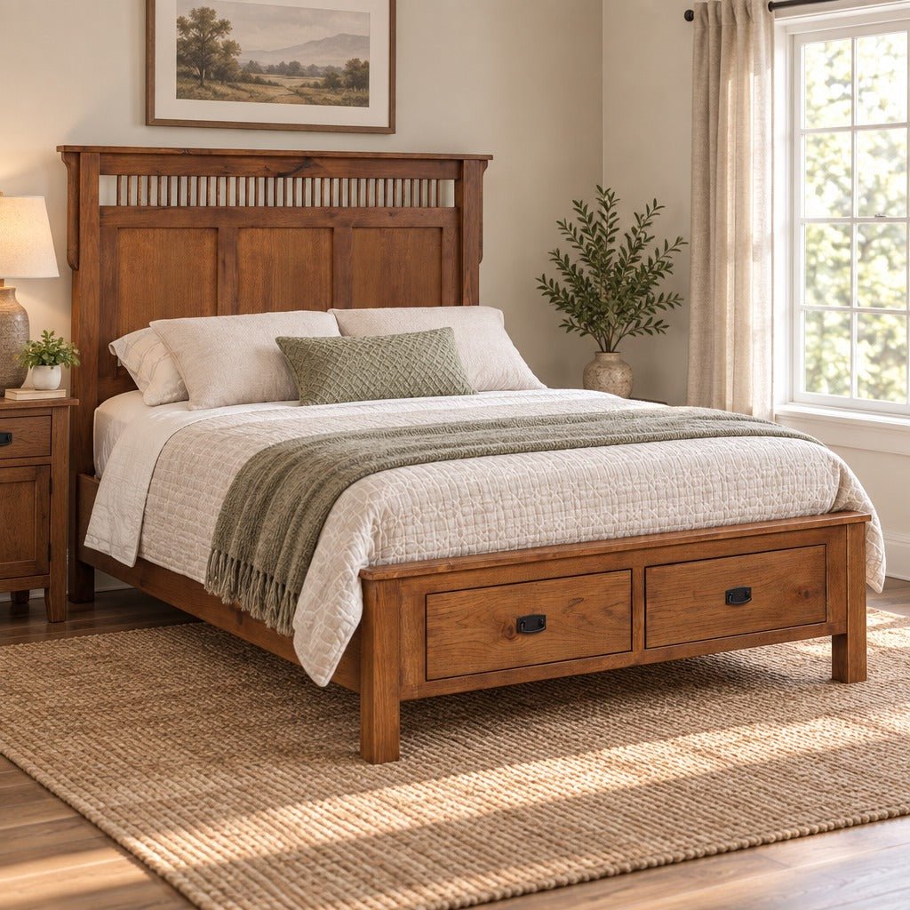 Amish Millersburg Mission Style Solid Wood Storage Bed with 2 Drawers
